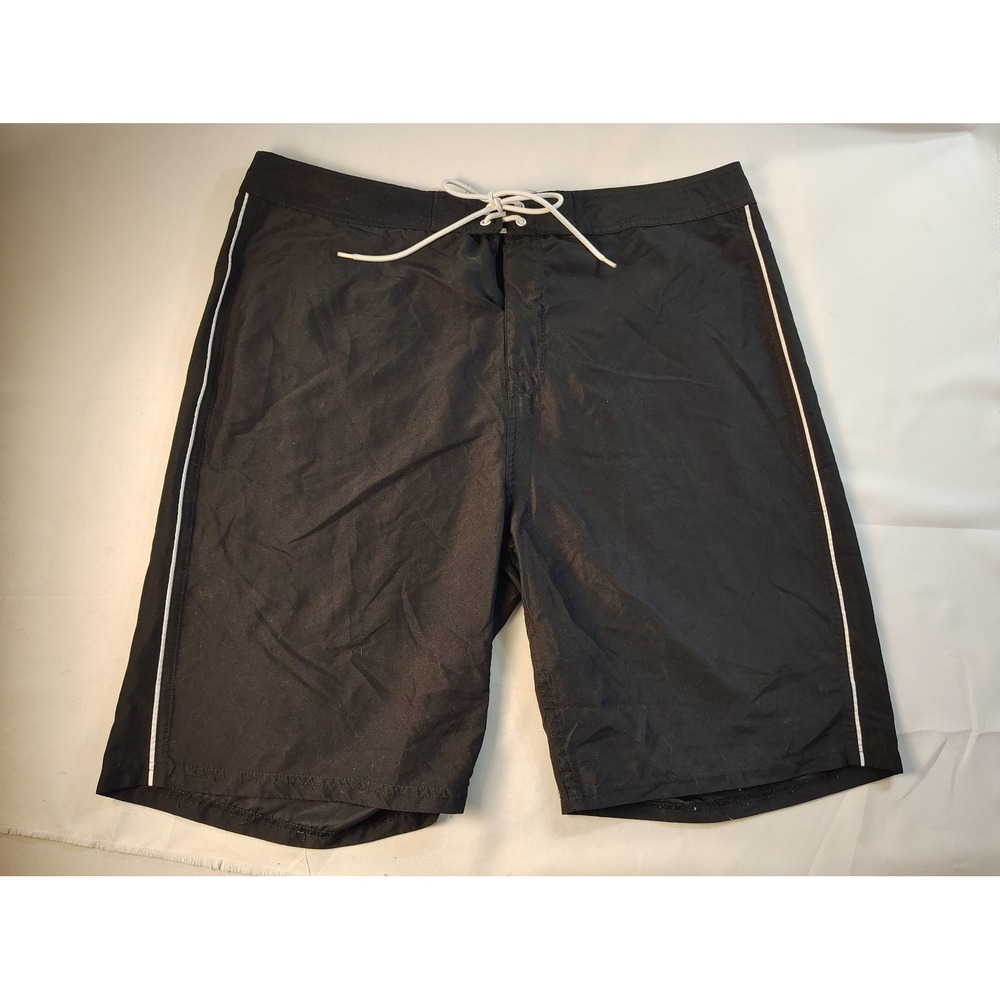 Old Navy California Board Shorts Mens Black White Piping Beach Swim Trunks Sz 36